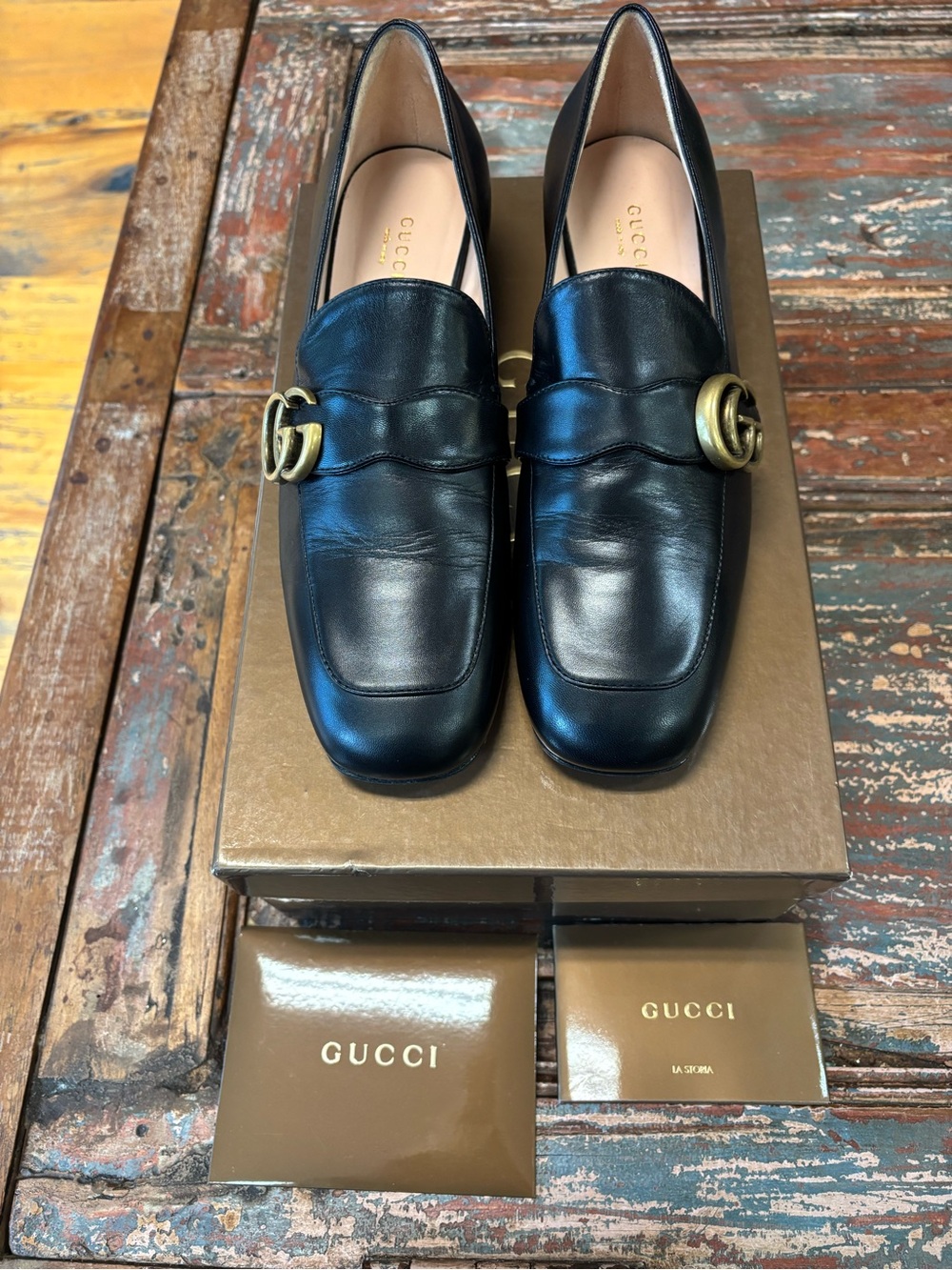 Gucci Woman’s Black Leather Horsebit Loafers